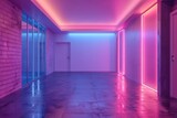 Fototapeta Do przedpokoju - An empty underground blue room with bare walls and lighting with empty space