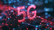 5G network with glowing neon, theme of hi-speed data transfer and futuristic technology, 5G network concept illustration.
