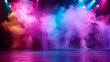 Vibrant stage with colorful smoke and dramatic lighting at a live performance