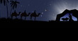 Image of silhouettes of kings with camels silhouettes and nativity scene