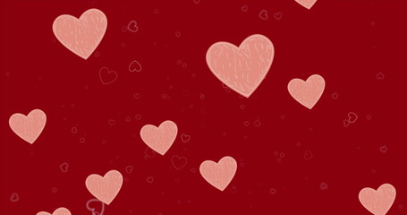 Poster - Image of hearts floating over red background