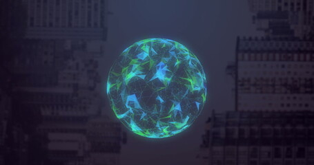 Poster - Image of globe made of shapes rotating over computer hardware