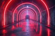 An empty underground red room like tunnel with bare walls and lighting metro