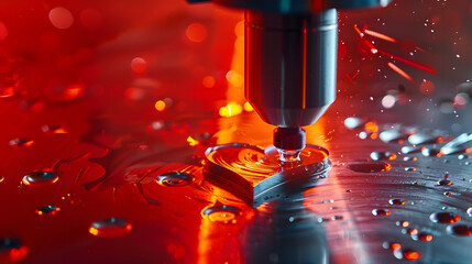 Wall Mural - expert cnc milling: crafting a heart-shape in metal against red hues
