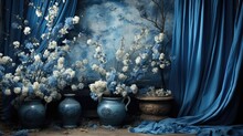 Room With Blue Flowers And Curtains UHD Wallpaper