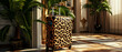 Travel mock with suitcase or luggage leopard print in luxury apartment. Bags leopard fur texture for trip. Vacation, travel, adventure tourism leisure concept. Generative ai