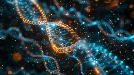 Glowing DNA Strand in Microscopic Detail with Bokeh Effect