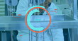 Image of digital scan scope over scientist in laboratory