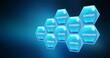Image of education and learning blue hexagons with text on blue background