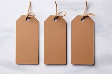 Wall Mural - Collection of brown natural craft kraft paper hang tags, price tags or gift tags  isolated on white background