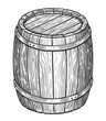 Oak barrel. Hand drawn wooden cask sketch engraving style vector illustration