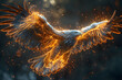 Fantasy Flying Eagle with particle effect Indigo and gold color tone.
Glowing flame flying Eagle in galaxy nebula theme.
Eagle, bird, Avian, Wing, span.