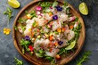 White Fish Peruvian Ceviche, Sea Perch Ceviche, Redfish Cebiche Closeup, Raw Rockfish Fillet