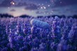 Ad for a sleep aid showing a pill transforming into a lavender flower, peaceful night setting, conceptual and calming