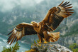 The big eagle at the top of the mountain spread its huge wings