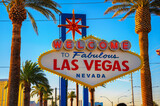 Fototapeta Zwierzęta - Iconic Welcome to Fabulous Las Vegas Nevada sign with palm trees.