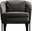 Front view of gray upholstered armchair