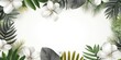 Tropical plants frame background with silver blank space for text on silver background, top view. Flat lay style. ,copy Space flat design vector illustration
