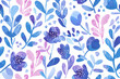 Watercolor hand drawn pattern of fantasy vintage  blue lavender isolated on white background