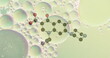 Image of chemical model over bubbles on green background