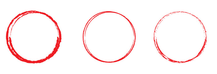 Red circle line hand drawn. Highlight the hand drawing circle isolated on a white background. Round handwritten circle. 