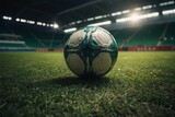 Fototapeta Fototapety sport - ball on the green field in soccer stadium