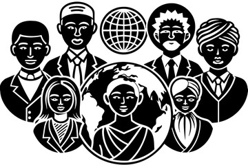 An illustration set showcasing diverse human icons representing various nations, each depicted against an isolated background, symbolizing the richness of global diversity and promoting inclusivity.