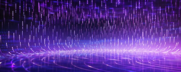 Wall Mural - Violet abstract binary code background with glowing light rays and digital numbers for technology concept