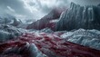Frozen landscape tainted with red, echoing with eerie screams, harboring chilling mysteries beneath