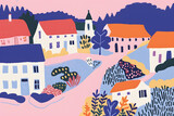 Fototapeta Natura - Small town creative childlike design illustration