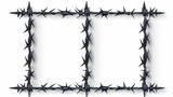 A realistic modern illustration of metal steel barbed wire with thorns or spikes, isolated on a white background, with shadows. It can be used as a fence or barrier element to deter looters.
