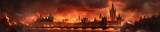 Fototapeta Big Ben - Panoramic view of the Big Ben and the Houses of Parliament during a fire.