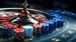 Casino roulette wheel and chips. 3d render illustration.