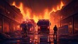 Firefighters extinguish a fire in the city. 3d rendering