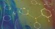 Image of chemical formula over bubbles on colorful background