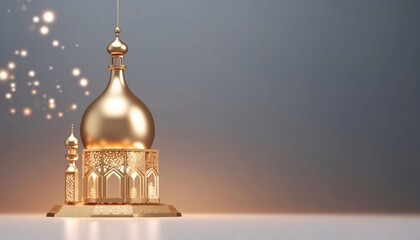 Wall Mural - 3D illustration of Ramadan Kareem background with golden mosque. 3D rendering.