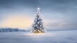 3d render of christmas tree in snowy forest with snowflakes