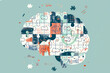 Puzzle pieces arranged in the shape of a human brain illustrate various aspects of its functioning: zones, multifunctionality. The concept of brain function, its complexity. Generative AI.