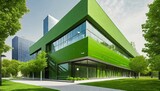 Fototapeta  -  a green-certified corporate showcasing sustainable design and energy efficiency in a modern. Sustainable green building. Eco-friendly building. 