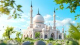 Fototapeta Uliczki - futuristic mosque with soft pastel color illustration design