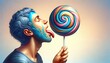 Surreal Man with Lollipop Melting Face