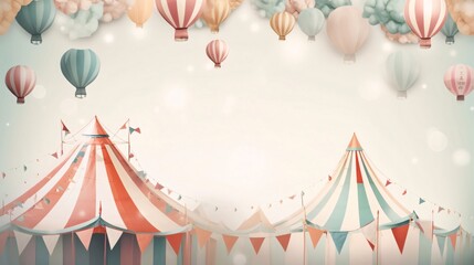 Sticker - Carnival background with air balloons and circus tent. Vector illustration.