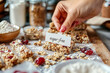 Homemade granola bars with nuts and sugar-free label