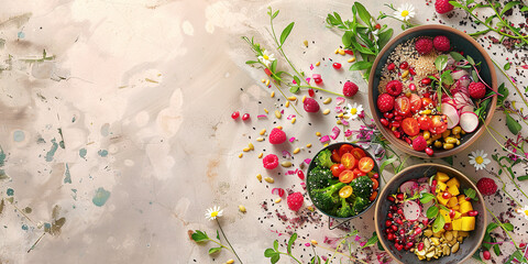 Wall Mural - Healthy bowls with fruits, vegetables, and grains