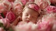 © Maelgoa - Young newborn girl born in a rose 03