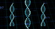 Image of numbers and data processing and dna strands spinning