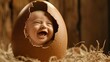 A smiling human baby emerges from a newly hatched egg 02