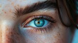 Fototapeta  - Closeup of a blue eyed person s eye showcasing the symptoms and preventive measures for conjunctivitis a common eye infection