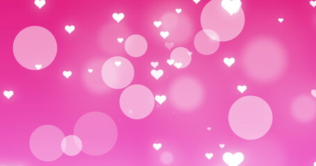 Wall Mural - Image of dots and hearts on pink background