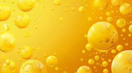 Wall Mural - The background of this image is an abstract backdrop with copy space for your text. The sample is a liquid yellow oil with air bubbles. Modern realistic background of golden cosmetic or cooking oil